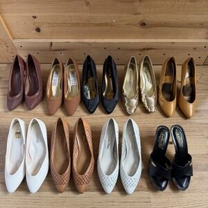 9 VTG Pumps New/EUC 6/7.5/8 Variety‎ Leather Slip On Classic Movie Prop 80s Lot